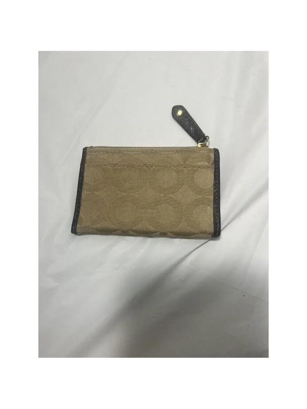 Coach Madison Op Art Mini Skinny Signature ID Card Coin Purse Khaki Brown